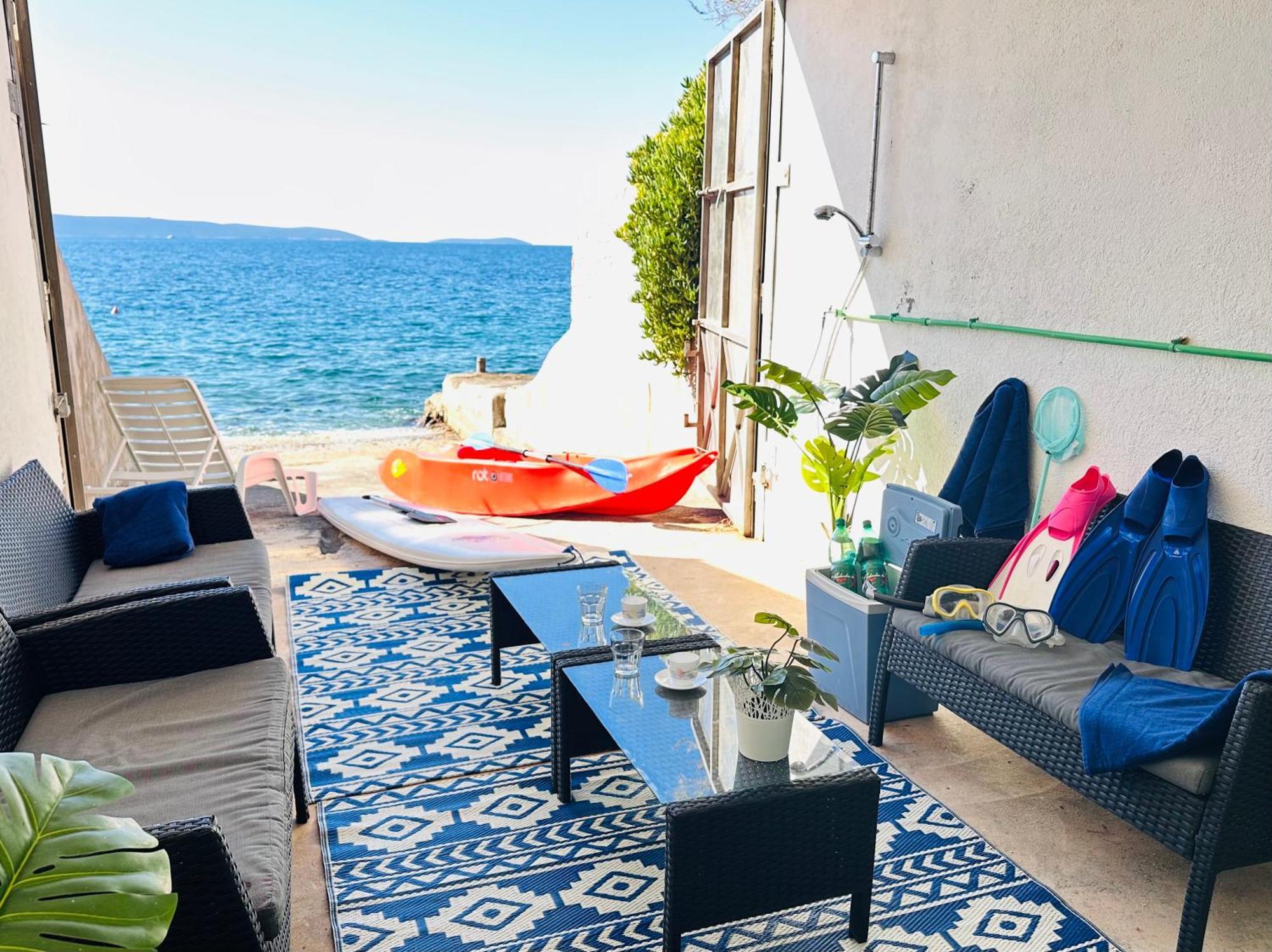 Luxury Seaside Villa With A Classic Mediterranean Olive Garden, A Fully Equipped Professional Kitchen, Pool, Sauna, Padle Boards And Canoe - Miolin Beach House Trogir Bagian luar foto